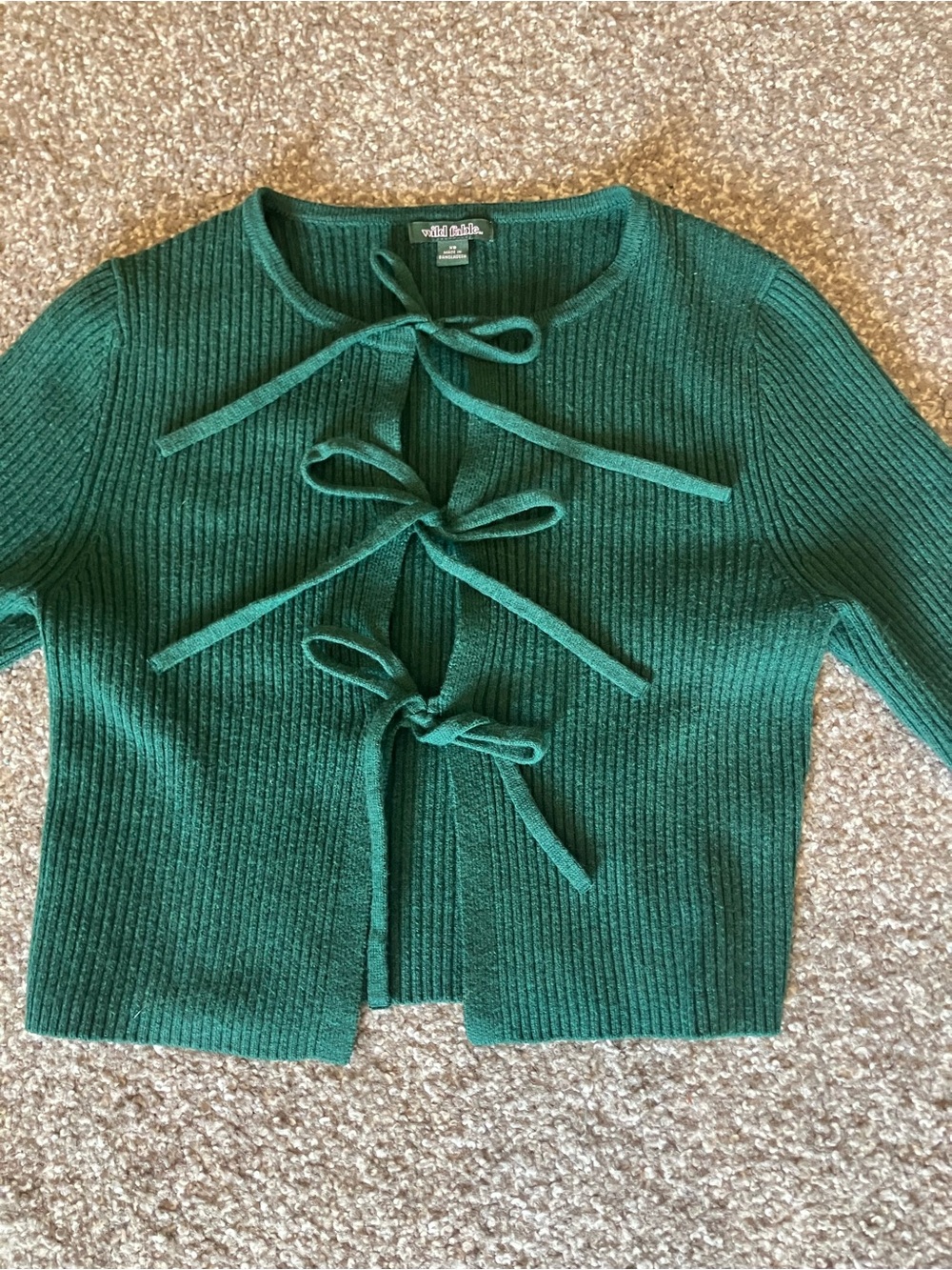 wild fable Emerald Green Ribbed Tie-Front Cardigan